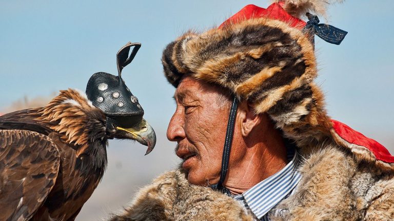 Mongolian eagle hunting or eagle falconry